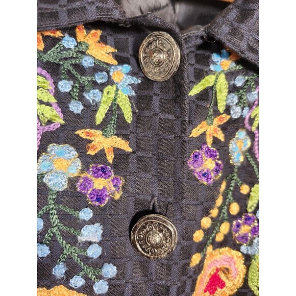 Julia Kim Embroidered Floral Jacket XL Boho Colorful Embellished Art to Wear - Picture 7 of 8